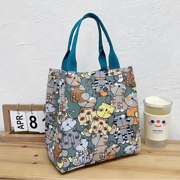 Handbags - Blue and gray cat pattern tote bag